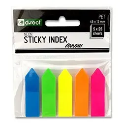 Samolepicí neonové záložky, šipky - 45 x 12 mm, 5 x 25 listů
