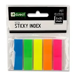 Samolepicí neonové záložky - 45 x 12 mm, 5 x 25 listů