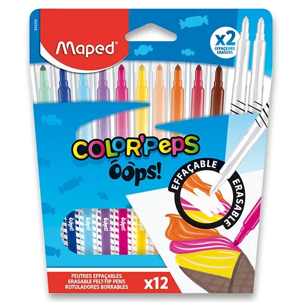 Maped Color'Peps Oops - dětské fixy - sada 12 barev + 2 zmizíky