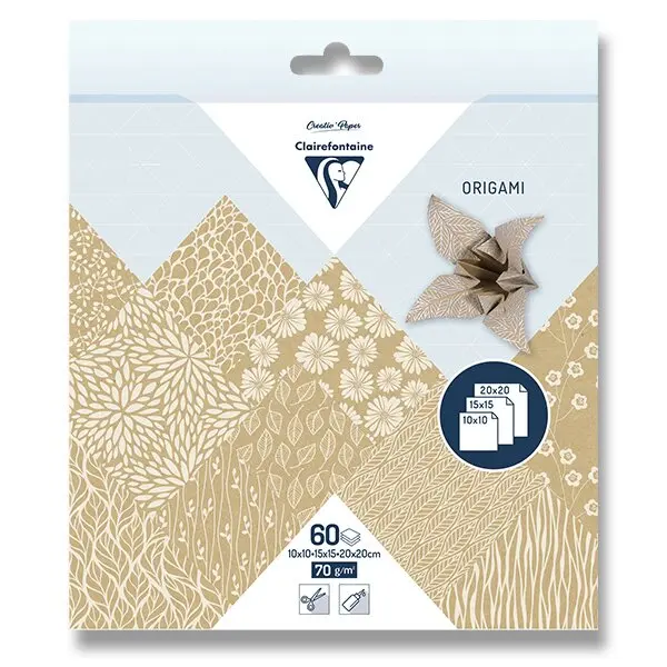 Clairefontaine Origami Flowers kraft - sada papírů - 60 listů