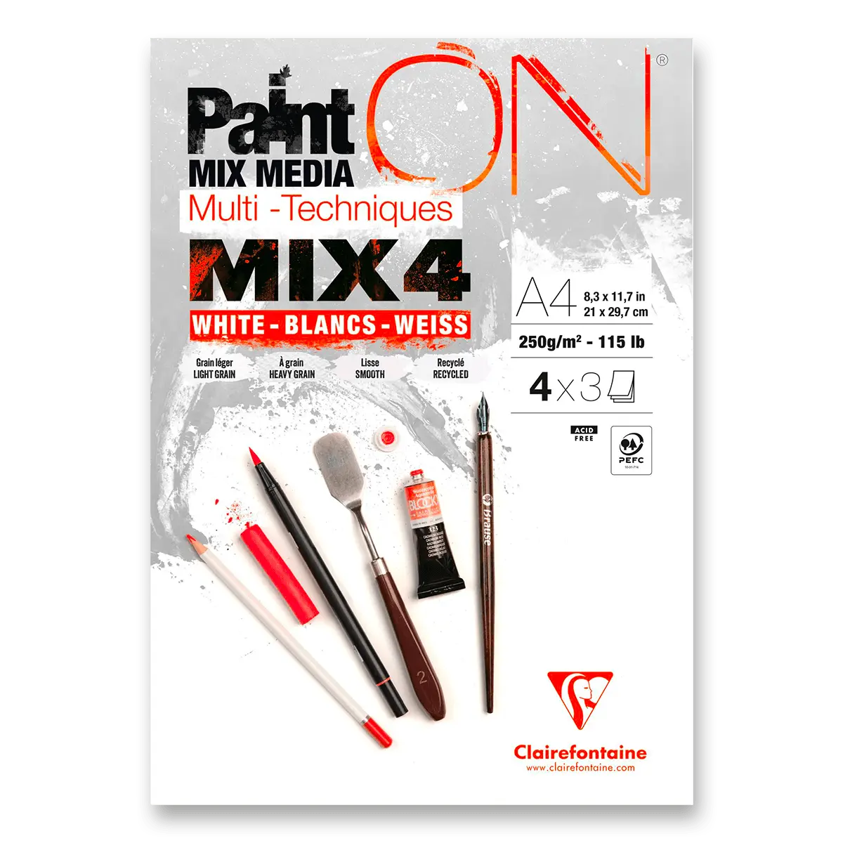 Clairefontaine Paint'ON Mix4 - blok - A4, 12 listů, 250 g