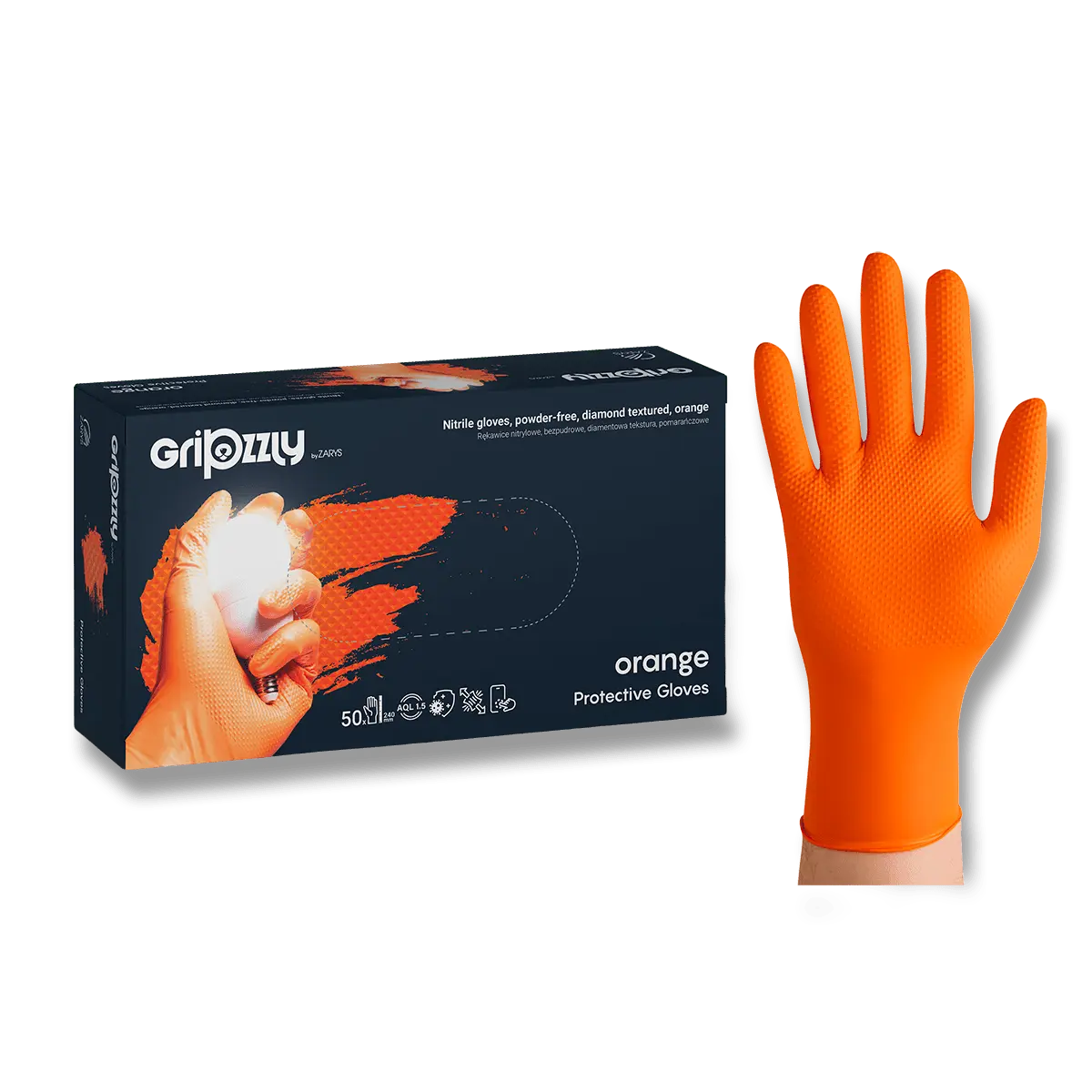 easyCARE Gripzzly - jednorázové nitrilové rukavice - oranžové, velikost