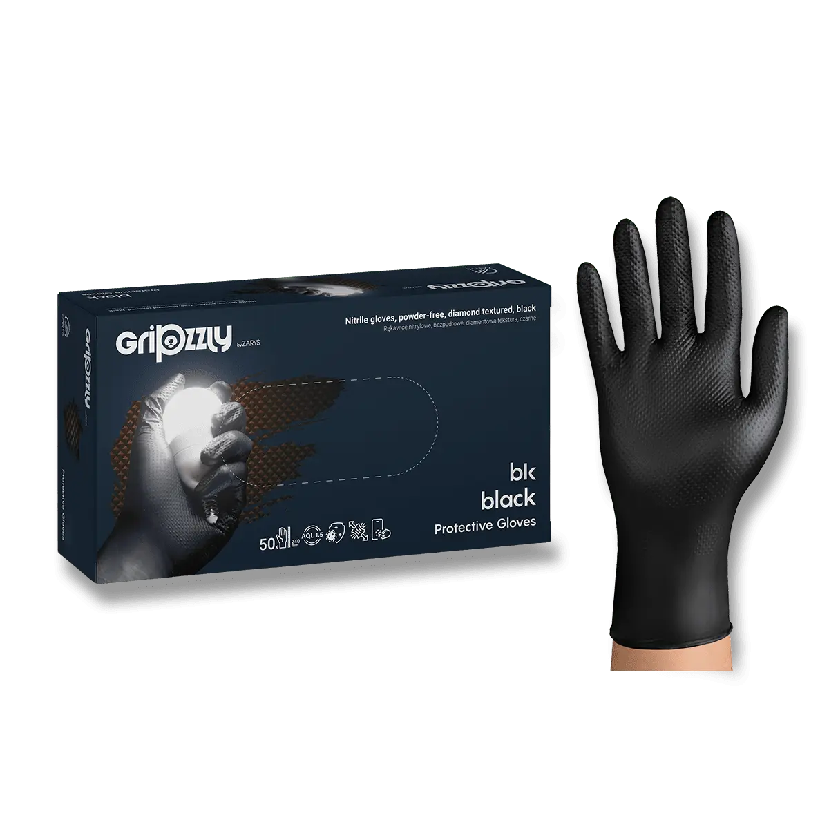 easyCARE Gripzzly - jednorázové nitrilové rukavice - černé, velikost