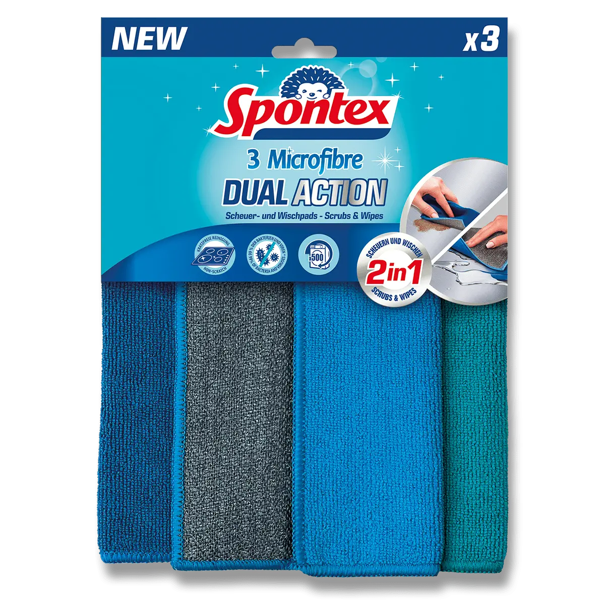 Spontex Dual Action 2 v 1 - utěrka z mikrovlákna - 3 ks
