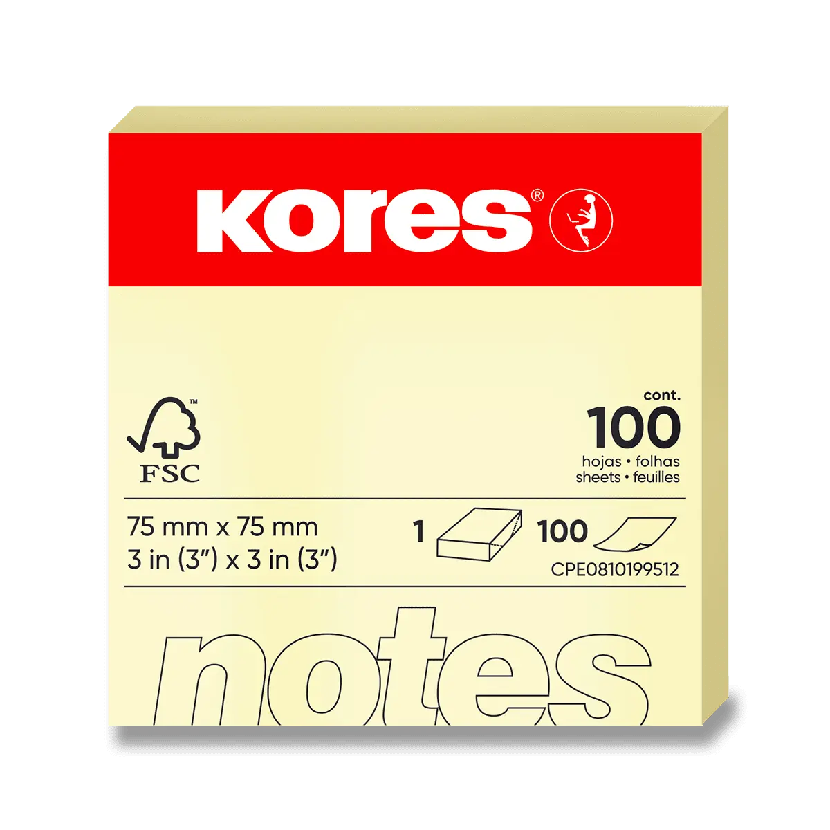 Kores - samolepicí bloček - 75×75 mm, 100 listů