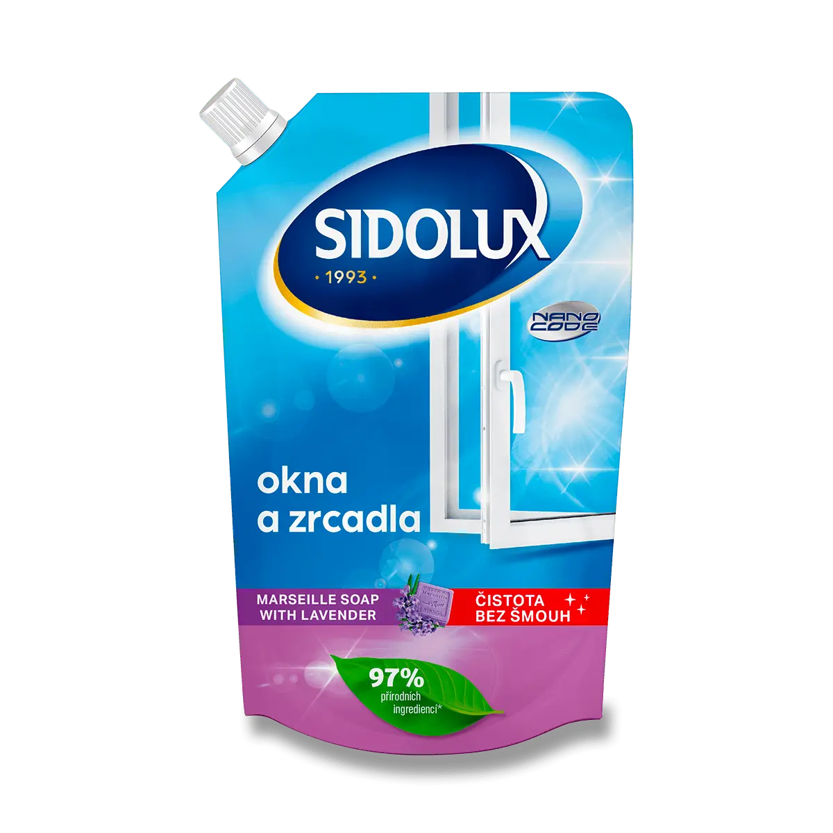 Sidolux - čistič oken - Marseillské mýdlo s levandulí - 0,5 l doypack