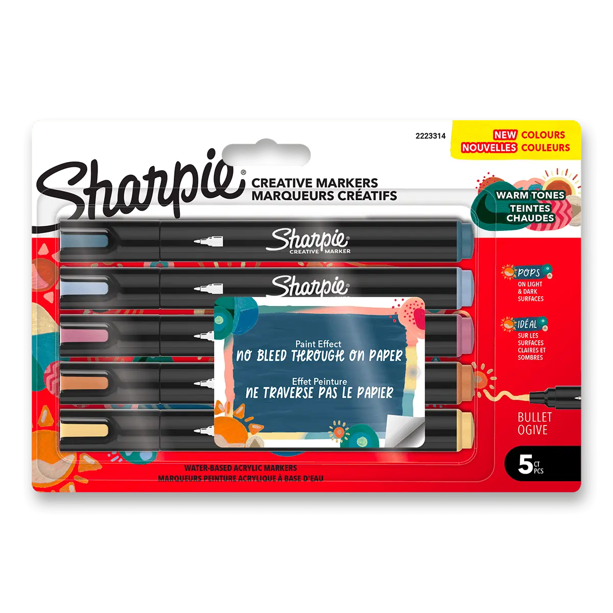 Sharpie Acrylic Marker Bullet Warm Tones - akrylový popisovač - sada 5 barev