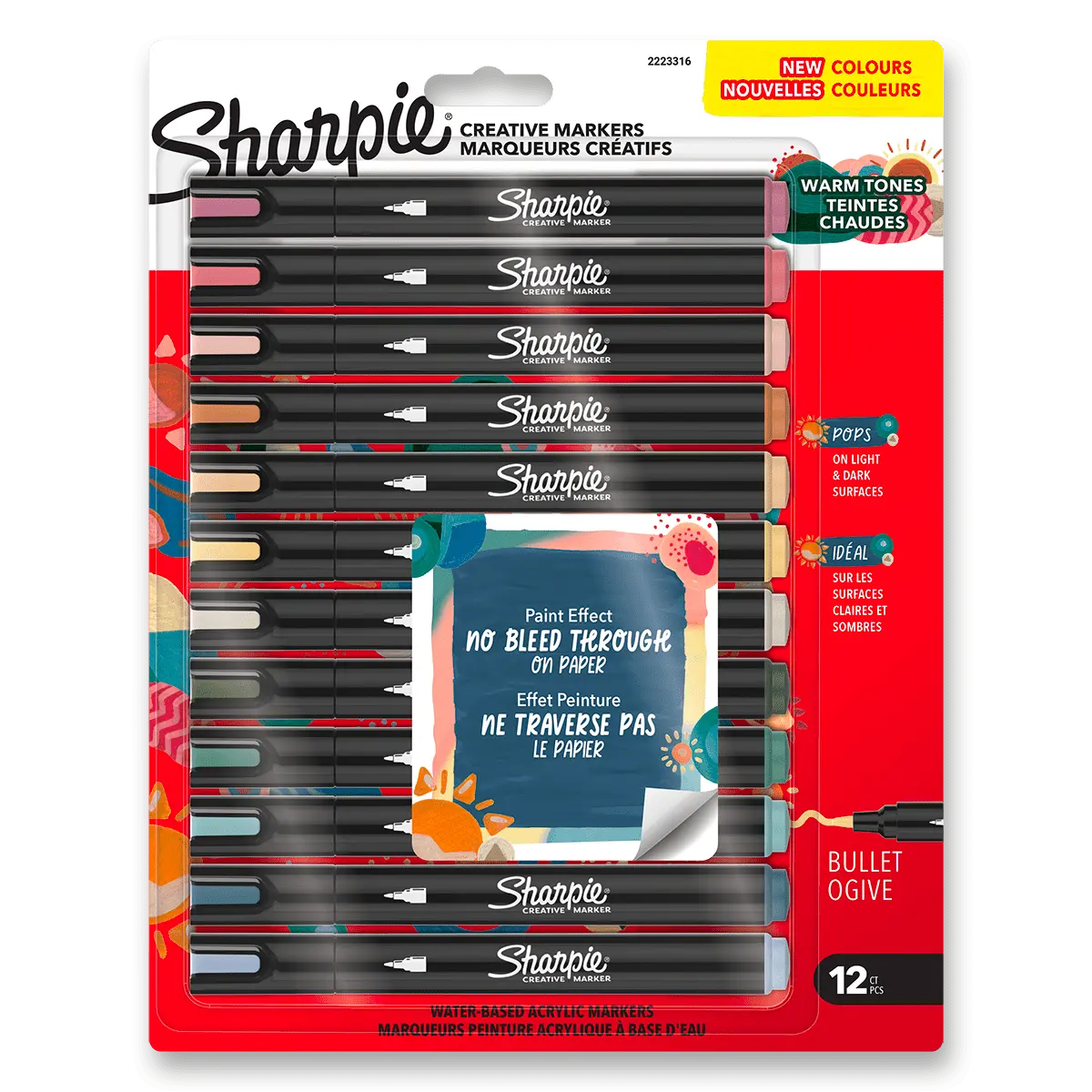 Sharpie Acrylic Marker Bullet Fine Warm Tones - akrylový popisovač - sada 12 barev