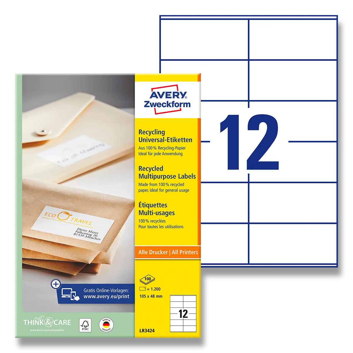 Avery Zweckform - univerzální etikety - 105,0 x 48,0 mm, 1200 etiket, recyklované