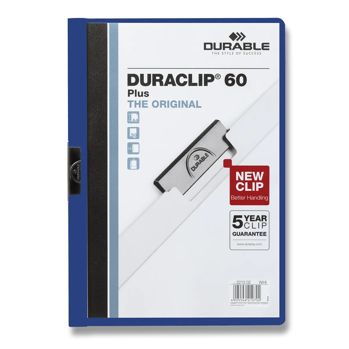 Durable Duraclip - plastový rychlovazač na 60 listů - tmavě modrý