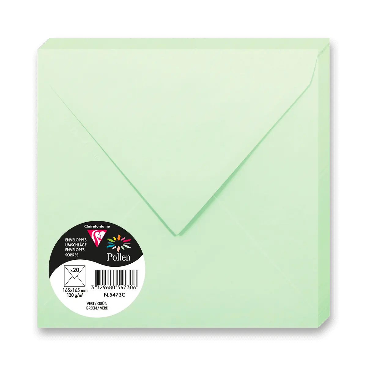 Clairefontaine 165 × 165 mm - barevná obálka - 20 ks, sv. zelená