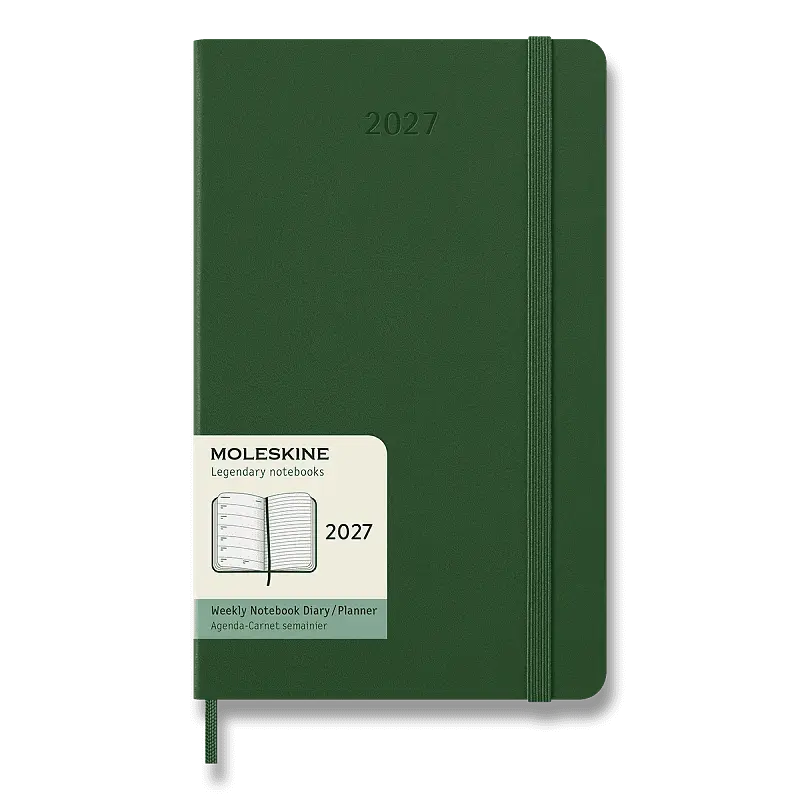 Diář Moleskine 2027 - tvrdé desky L, týdenní, tmavě zelený