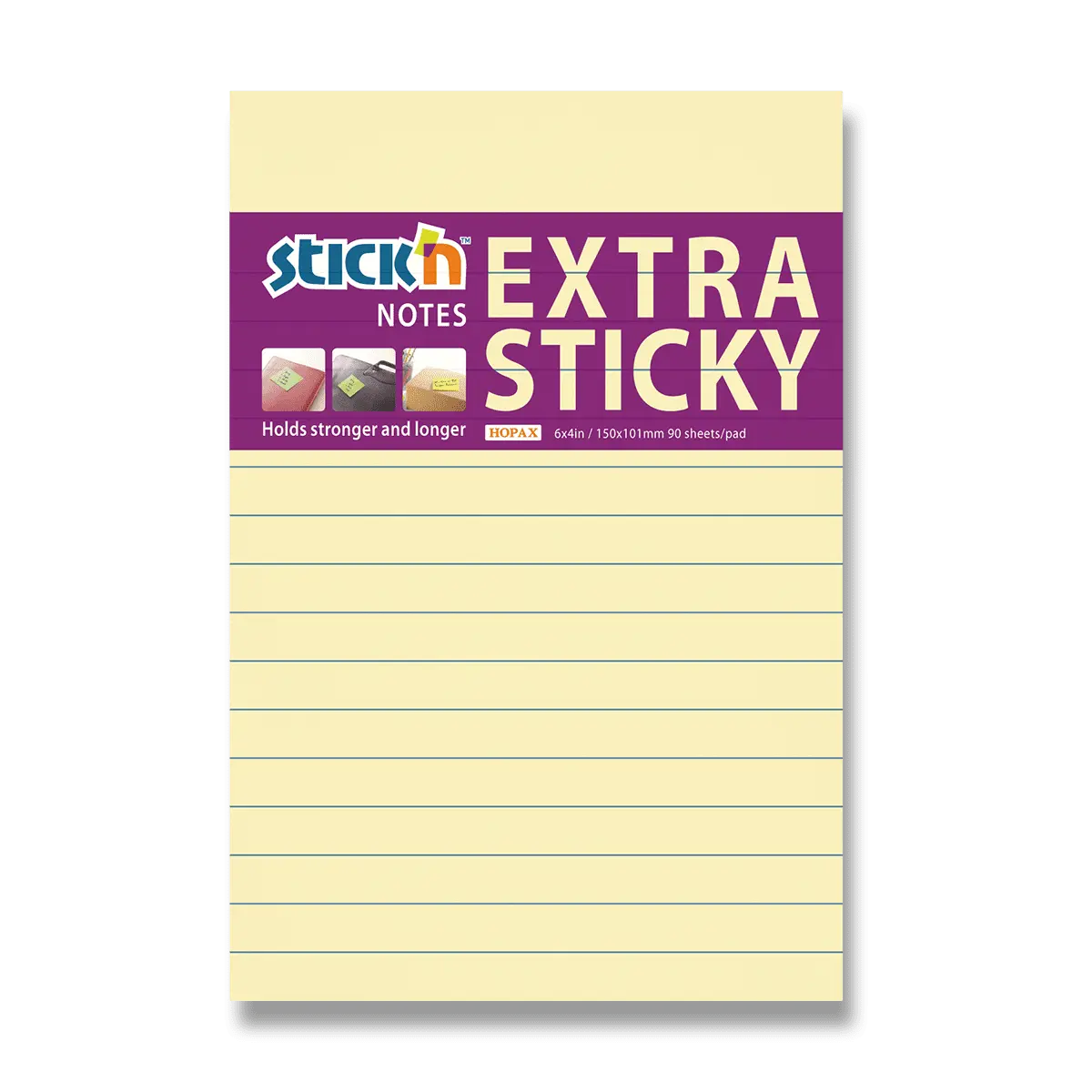 Hopax Stick'n Extra Sticky - samolepicí bloček - 150 × 101 mm, 90 l., žlutý