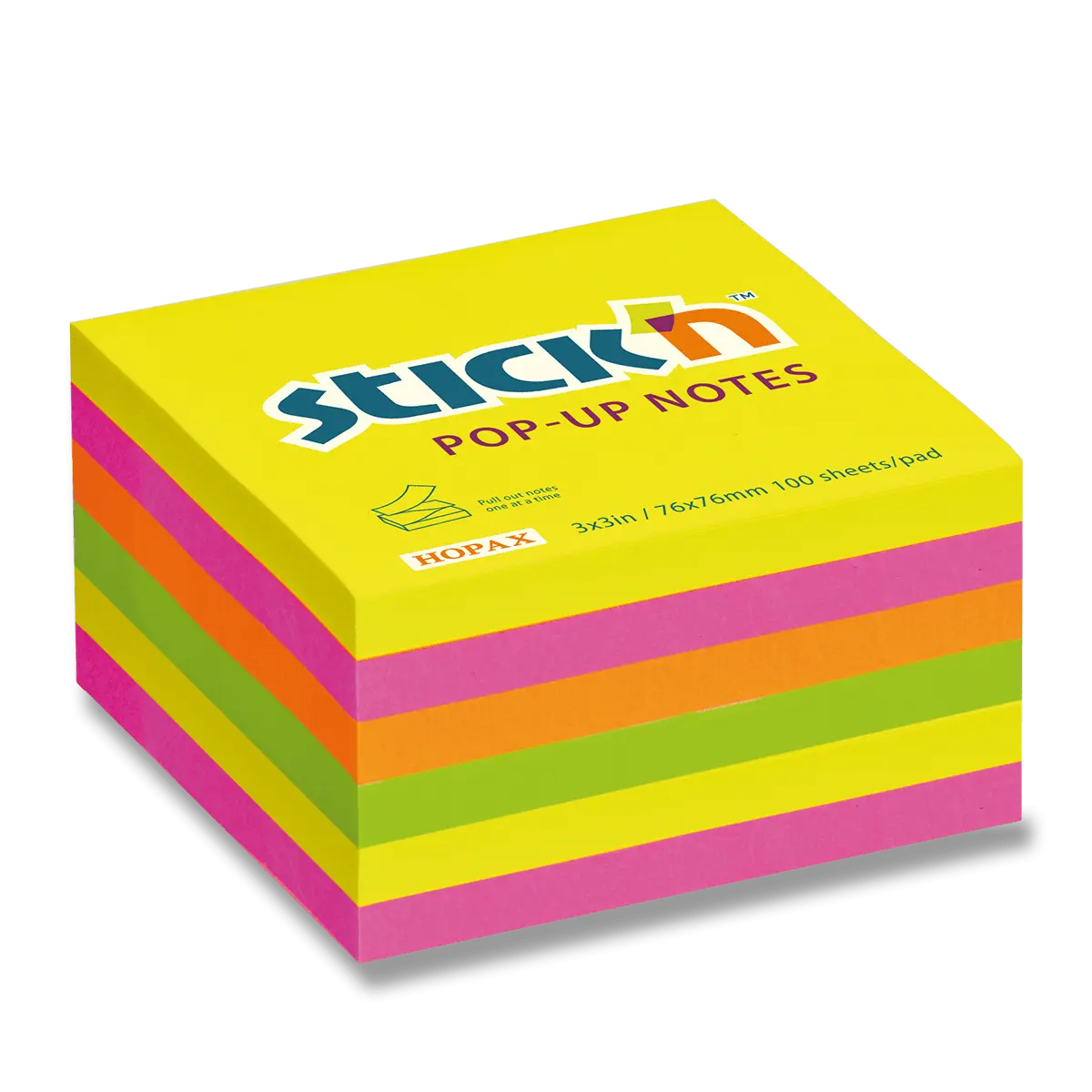 Hopax Stick'n Pop-Up Notes - samolepicí Z-bloček - 76 x 76 mm, 6 x 100 l. vícebarevný