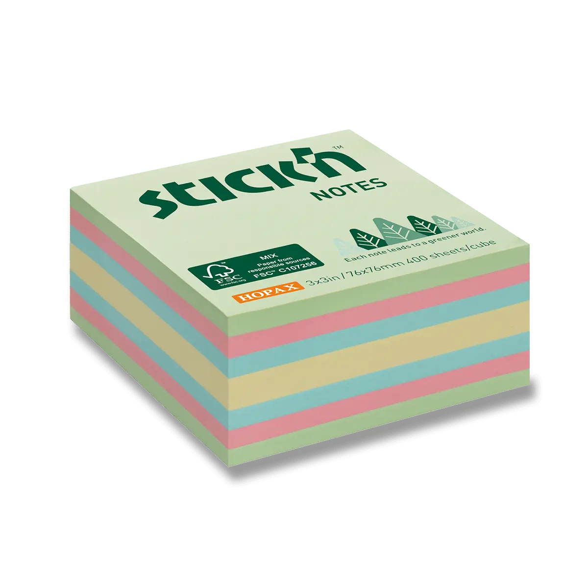 Hopax Stick'n Notes FSC Pastel- samolepicí bloček - 76 x 76 mm, 400 listů