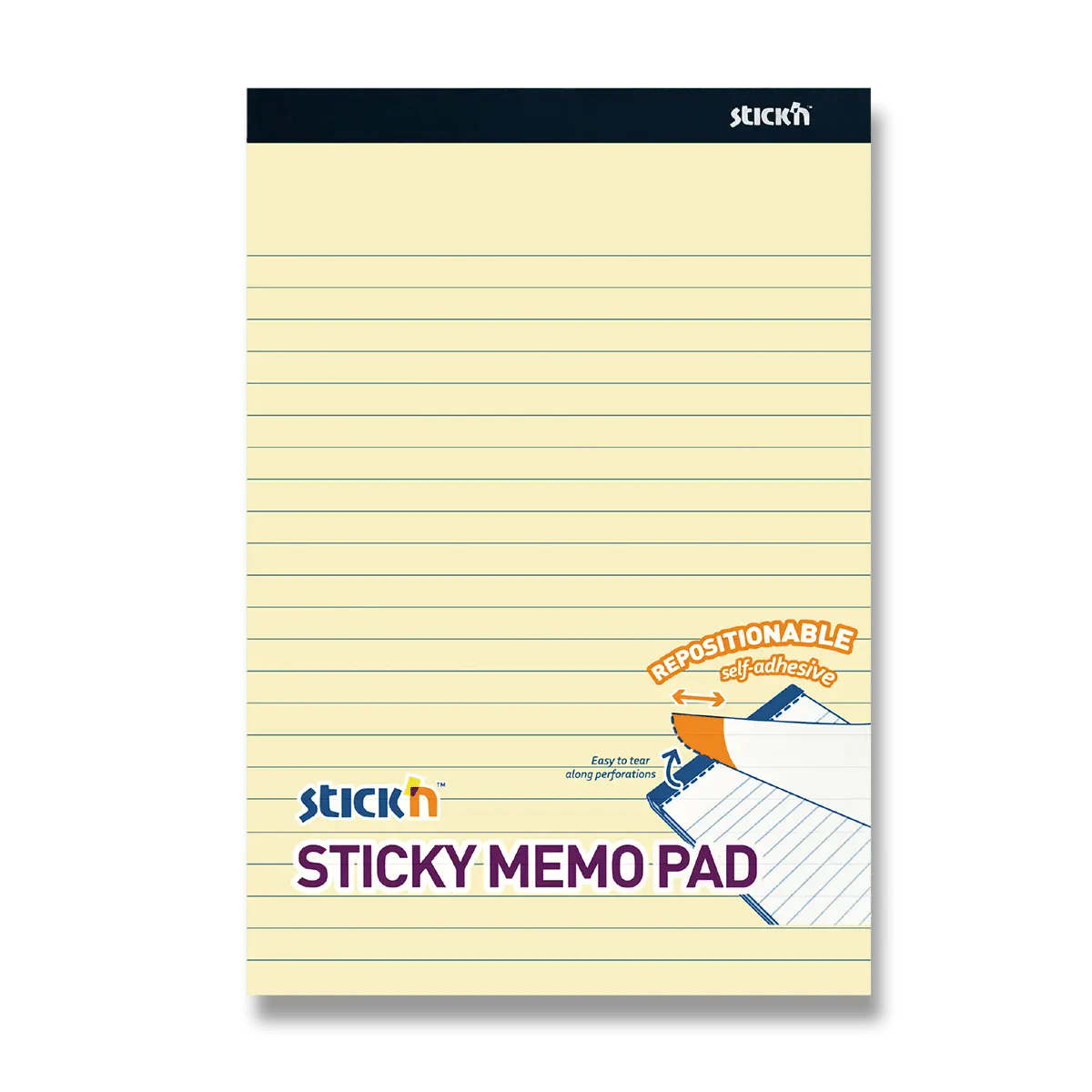 Samolepicí blok Stick'n 254 × 178 mm, 50 listů, žlutý, linkovaný