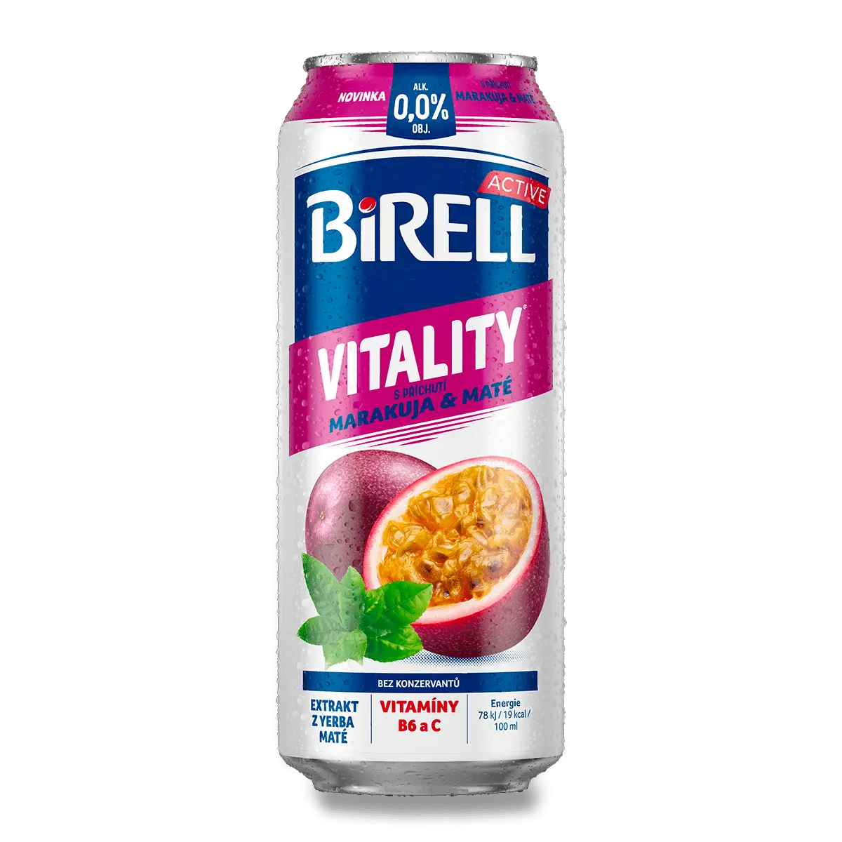 Birell Vitality - nealkoholické pivo - Maracuja & Maté, 0,5 l, plech