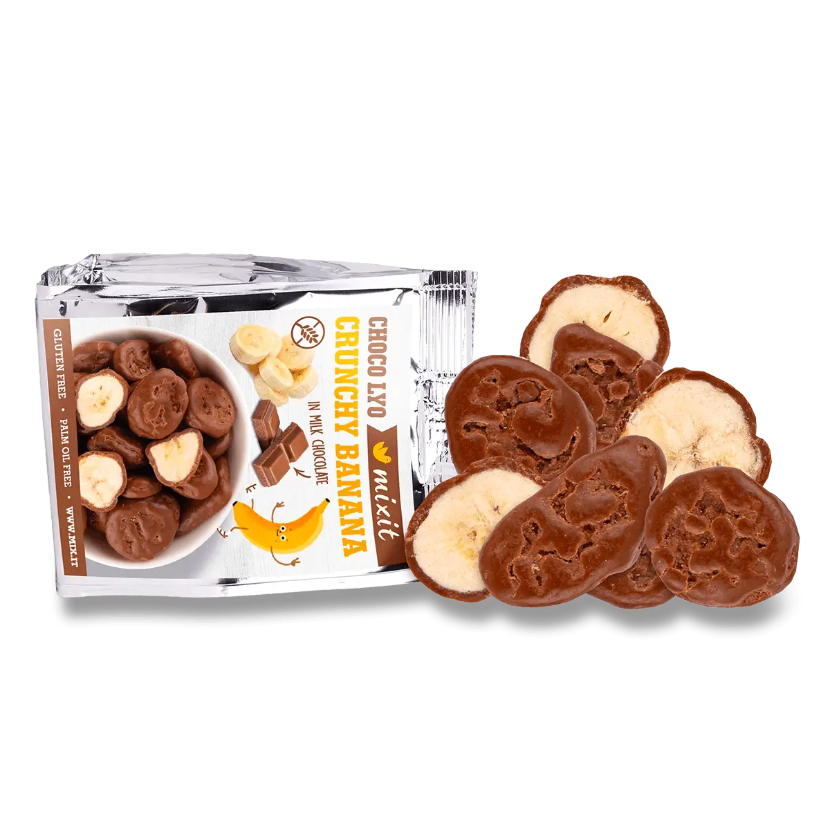 Mixit Crunchy Banana - křupavé banánky v čokoládě do kapsy - 70 g