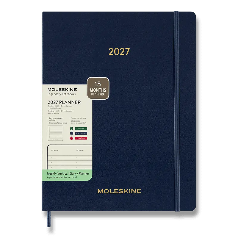 Moleskine – 15-mesačný vertikálny týždenný diár Essential 2027 (tmavomodrý)