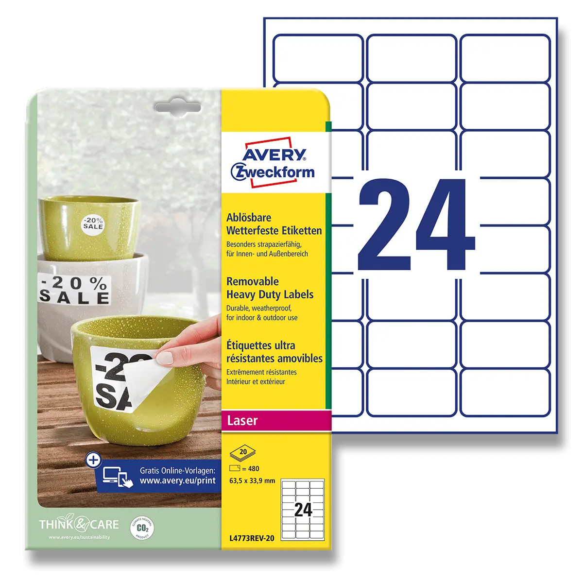 Avery Zweckform - nepermanentní PET etikety - 63,5 × 33,9 mm, 480 etiket