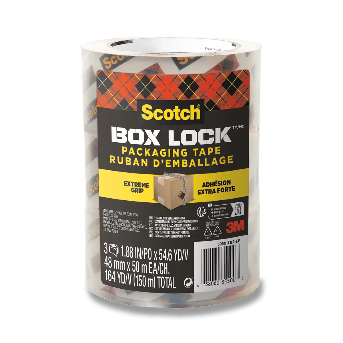 3M Scotch Box Lock 3950-LR3-EF - balicí páska - 48 mm x 50 m, transparentní, 3 ks