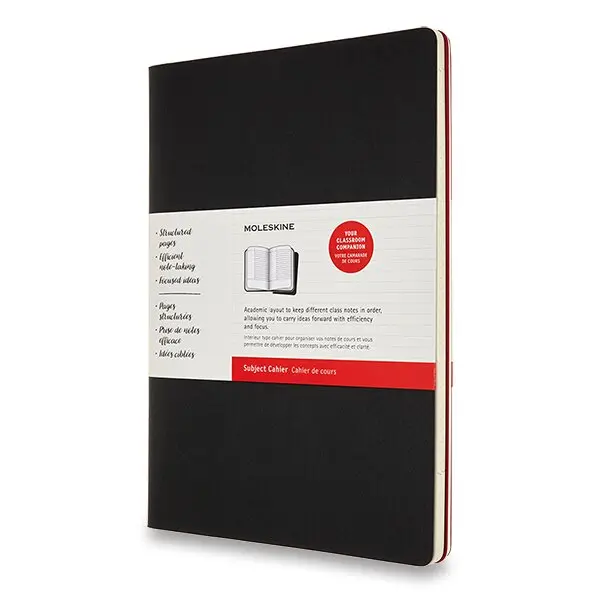Sešity Moleskine Subject Cahier A4, linkovaný, 2 ks, černá/vínová