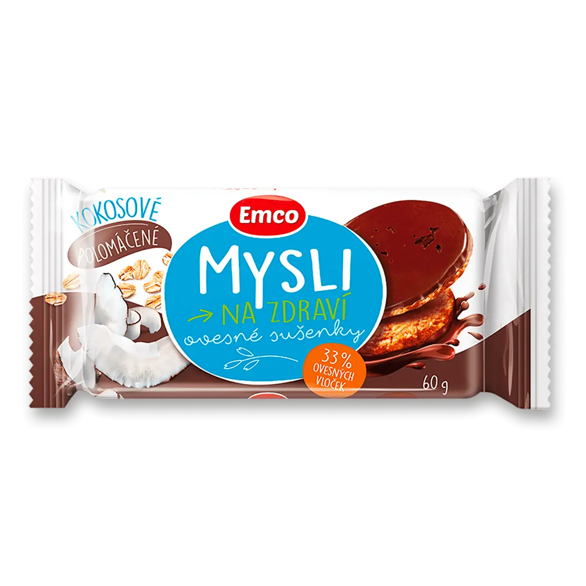 Emco Mysli na zdraví - cereální sušenky - polomáčené kokosové, 60 g