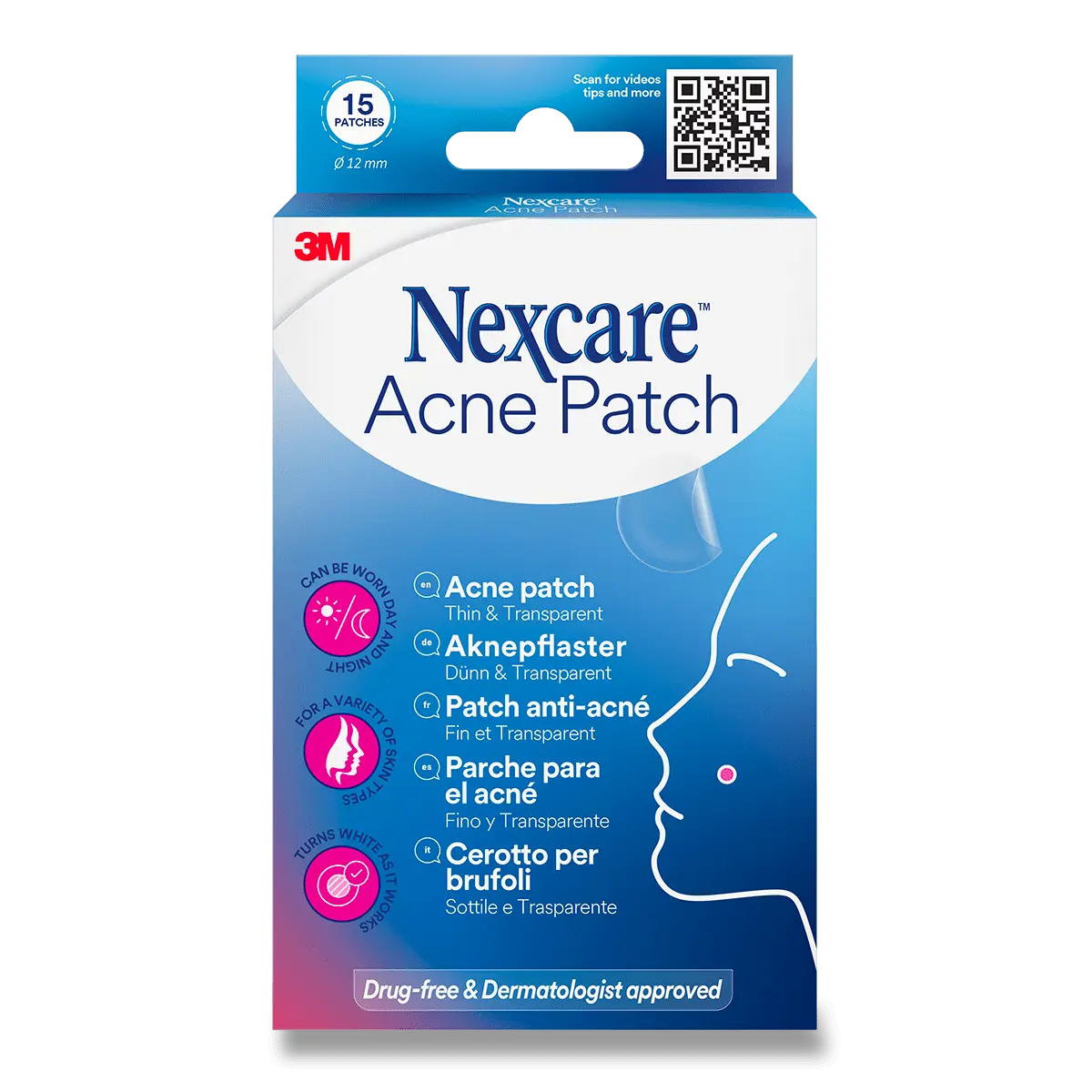 Nexcare - průhledná náplast na akné - 1 x 15 x 12 mm, 15 ks