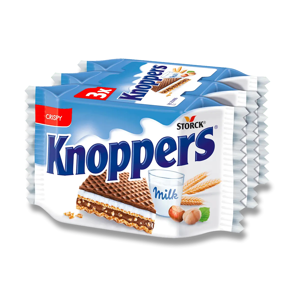 Knoppers - oplatky s náplní - mléčné, 3 x 25 g