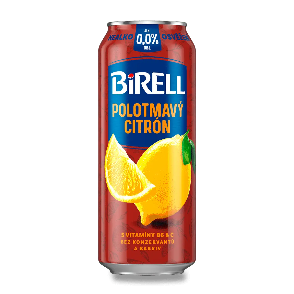 Ochucený Birell - polotmavý citrón, 0,5 l, plech
