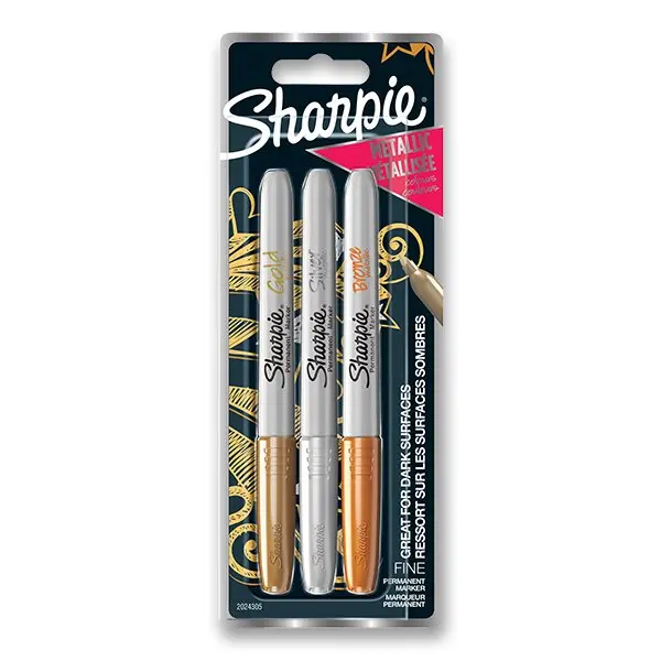 Sharpie Metallic Fine - permanentní popisovač - sada 3 ks, metalické barvy