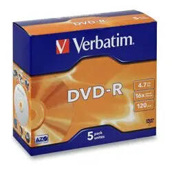 VERBATIM DVD-R(5-Pack)Jewel/MattSlvr/16x/4.7GB