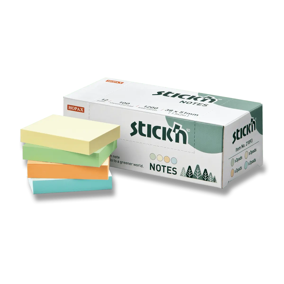 Hopax Stick'n Notes FSC Pastel- samolepicí bloček - 38 x 51 mm, 12 x 100 l., mix barev