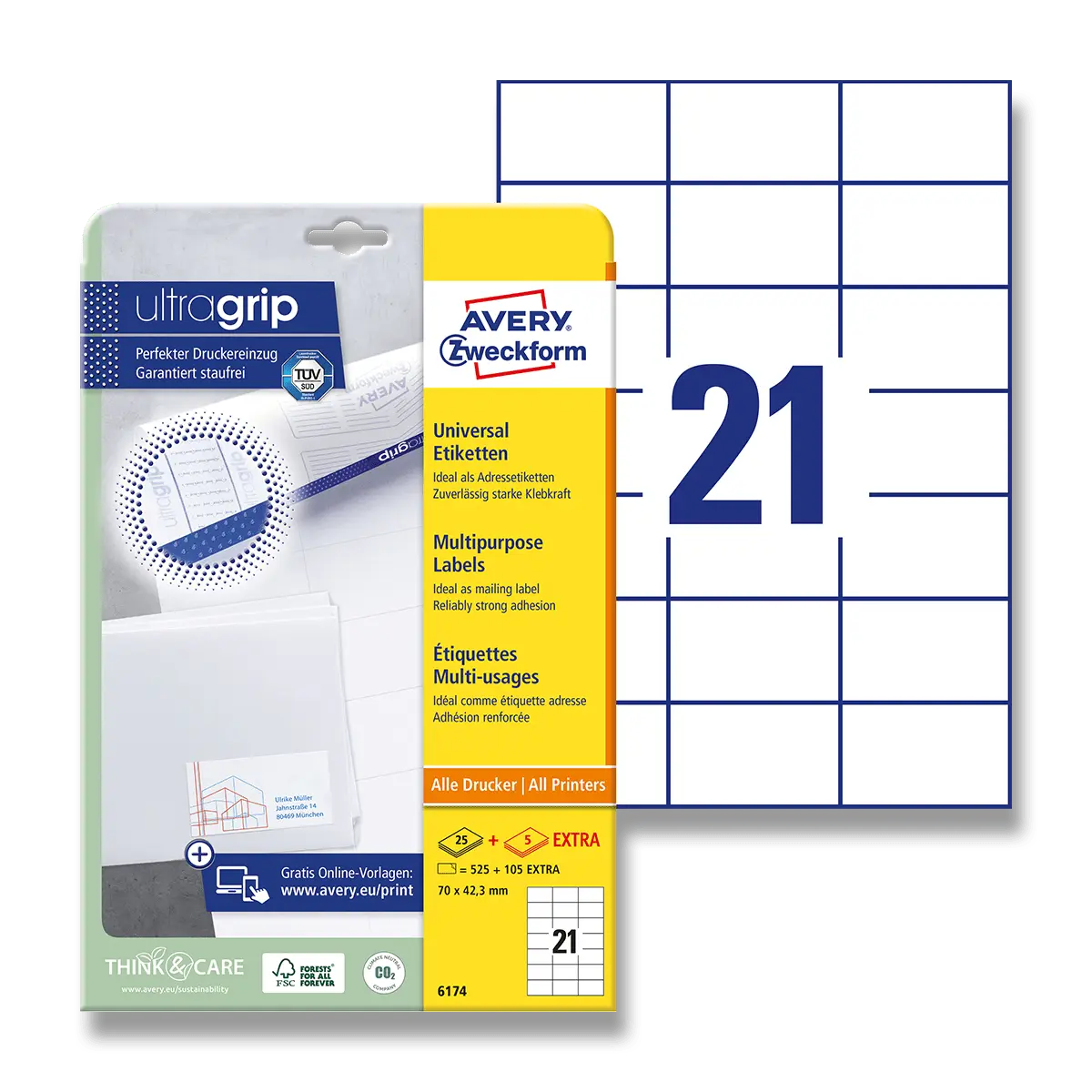 Avery Zweckform - univerzální etikety - 70,0 × 42,3 mm, 525 etiket