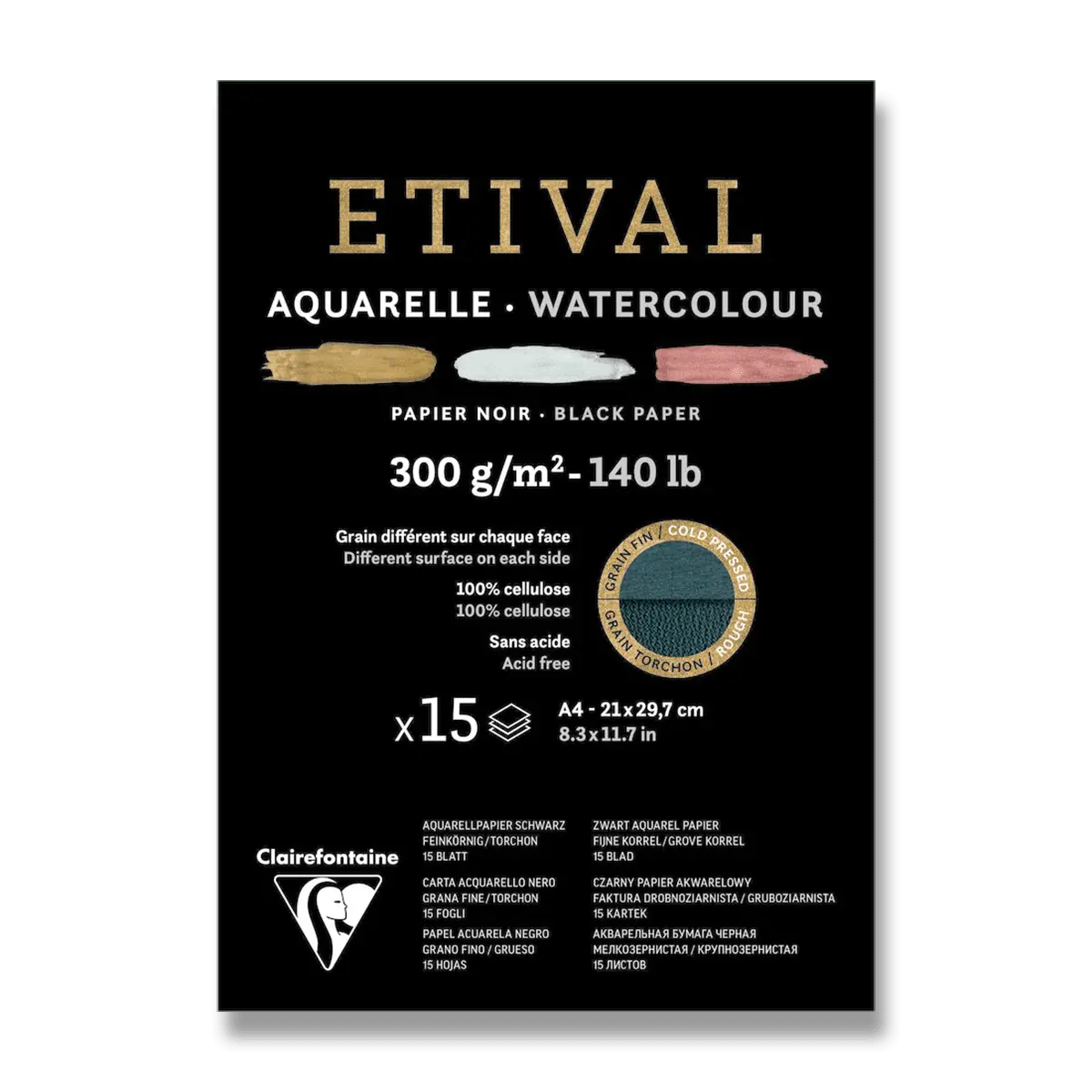 Černý akvarelový blok Etival A4 300g