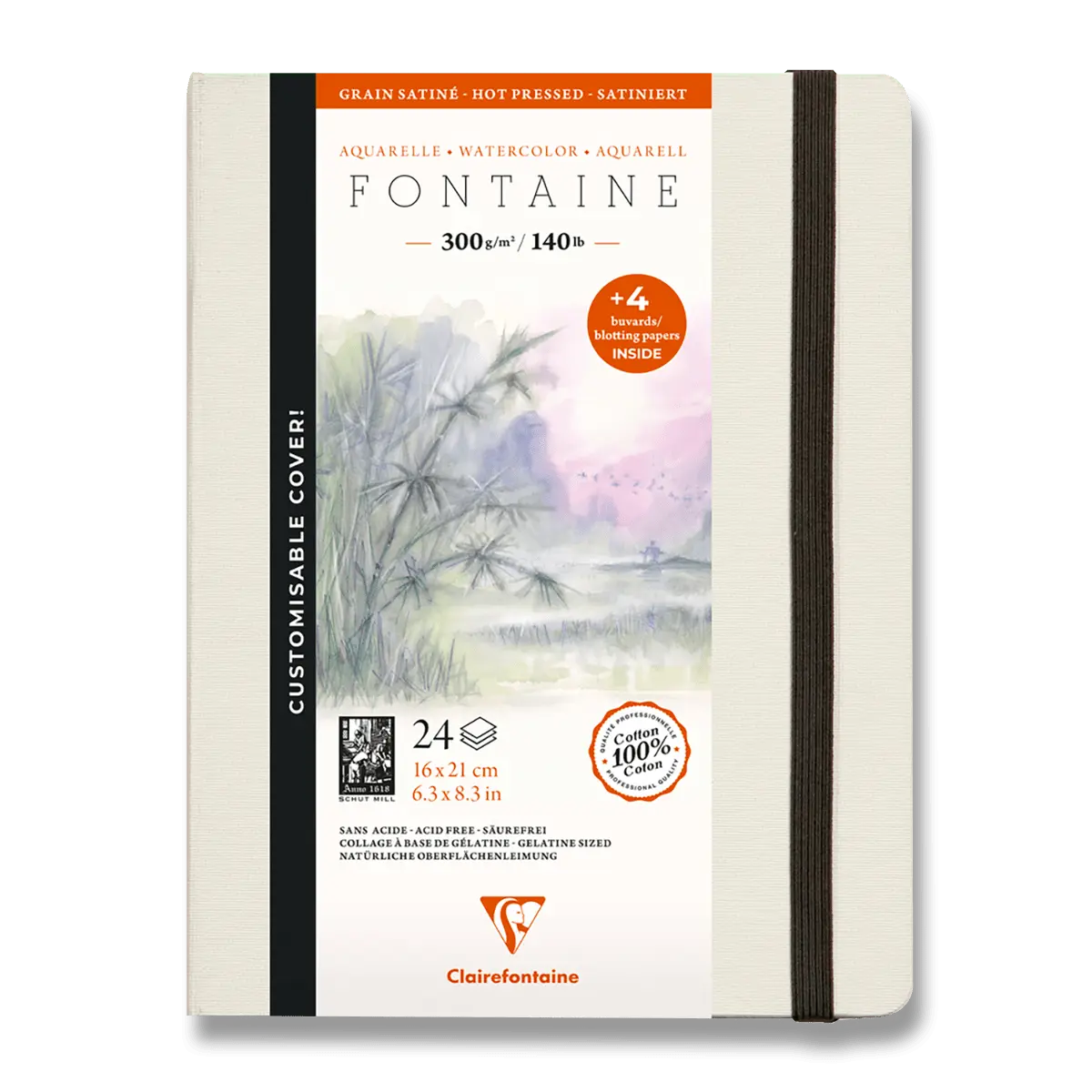 Clairefontaine Fontaine Hot Pressed - akvarelové album - 21 x 16 cm, 24 listů, 300 g