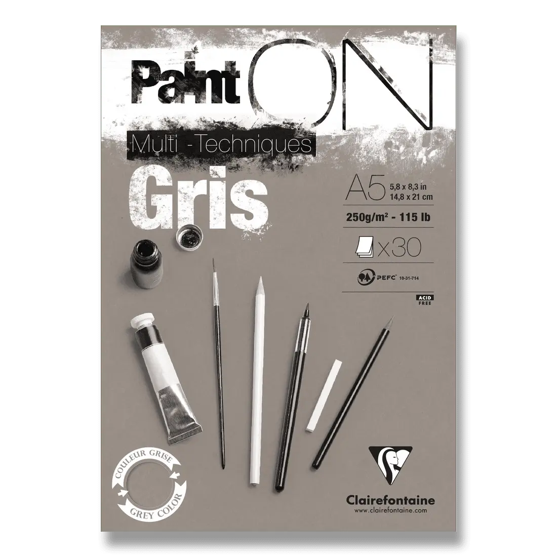 Clairefontaine Paint'ON Grey - blok - A5, 30 listů, 250 g
