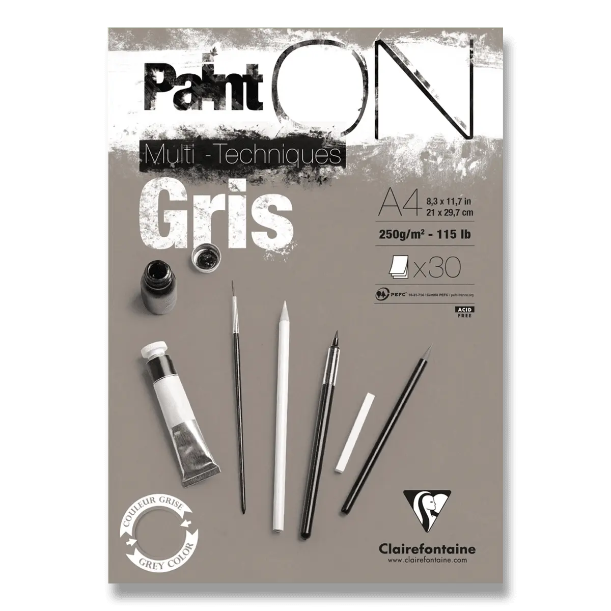 Clairefontaine Paint'ON Grey - blok - A4, 30 listů, 250 g