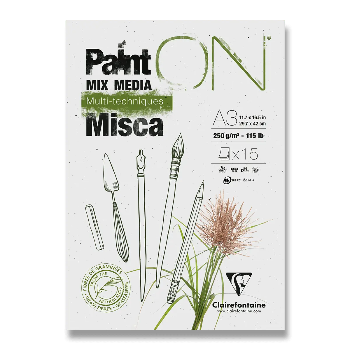 Umělecký blok Clairefontaine Paint´On Misca 250 g - 15 listů, A3 uni