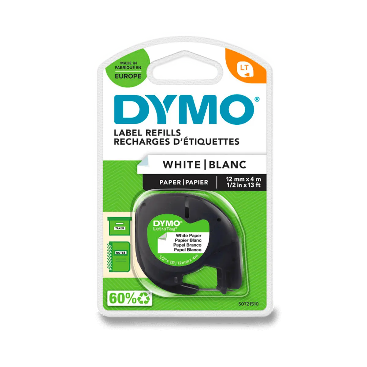 Dymo Letratag S0721510 - originální papírová páska - bílá, 12 mm x 4 m