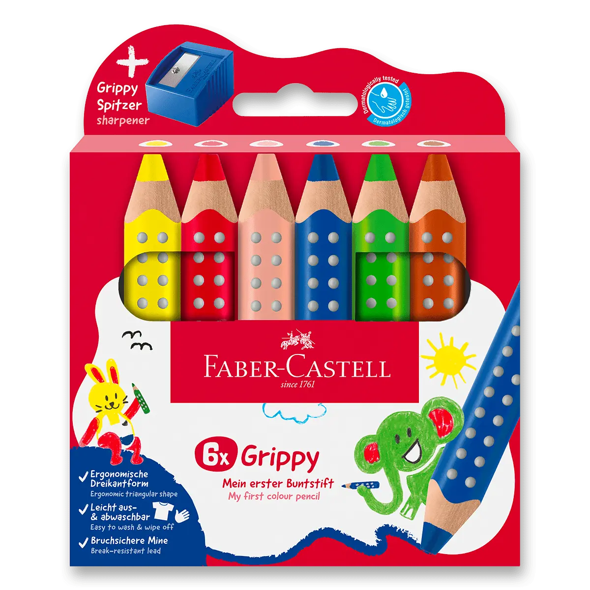 Faber-Castell Grippy - pastelka - sada 6 barev s ořezávátkem