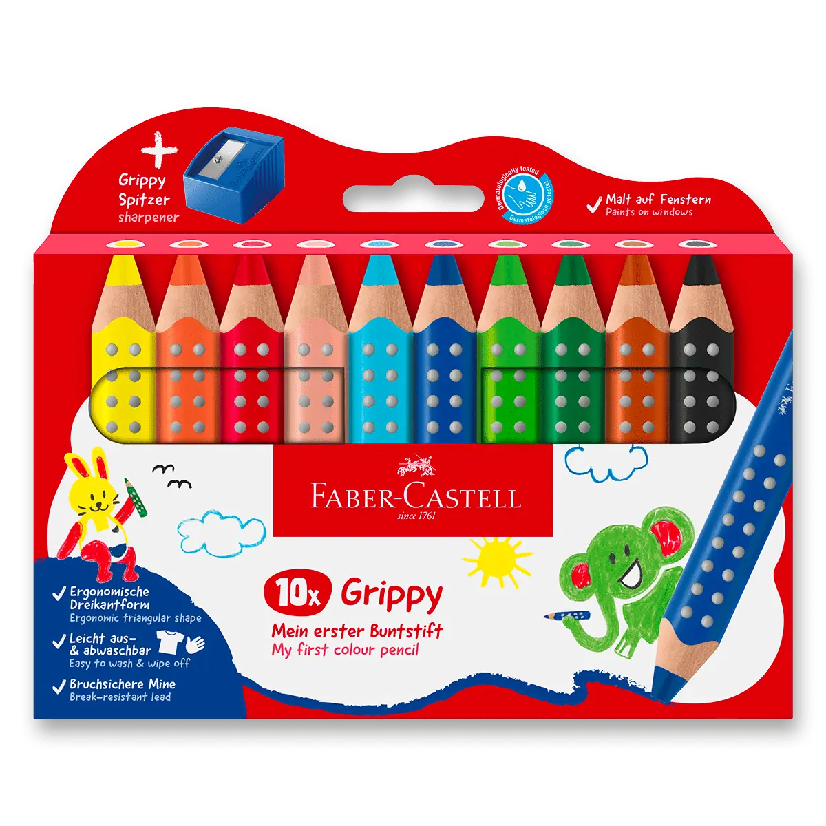 Faber-Castell Grippy - pastelka - sada 10 barev s ořezávátkem