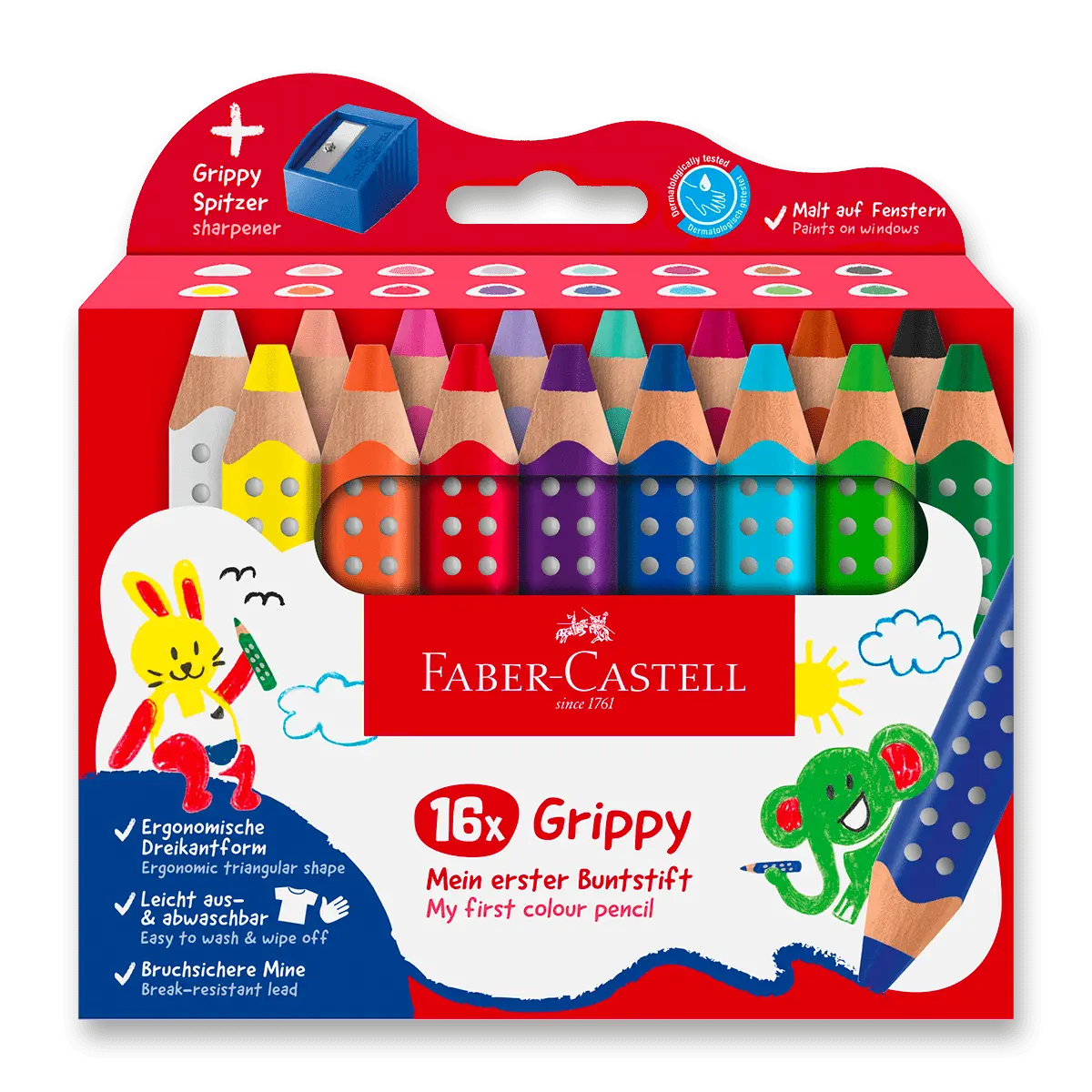 Faber-Castell Grippy - pastelka - sada 16 barev s ořezávátkem