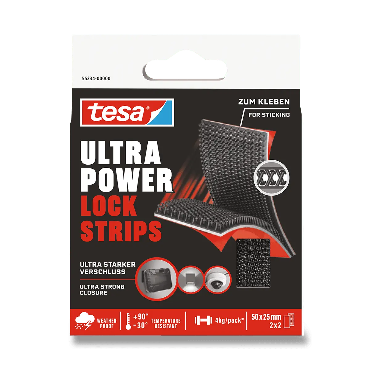 Tesa Ultra Power Lock  - suchý zip - 50 x 25 mm, v balení 2 ks