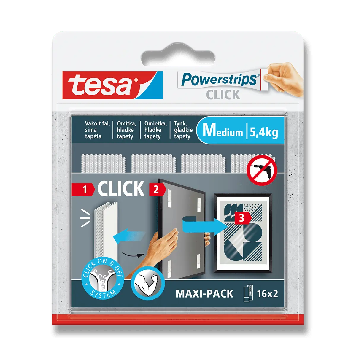 Tesa® Powerstrips CLICK Medium - proužky - 8 x 2 ks