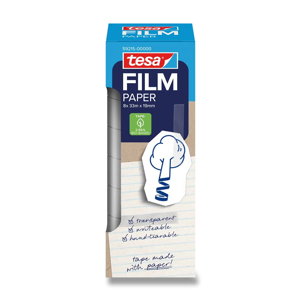 Tesafilm® Paper - transparentní papírová lepicí páska - 19 mm x 33 m, 8 ks