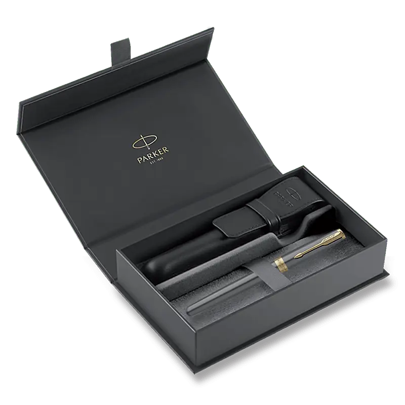 Parker Sonnet Core Grey GT plnicí pero, dárková sada s koženým pouzdrem