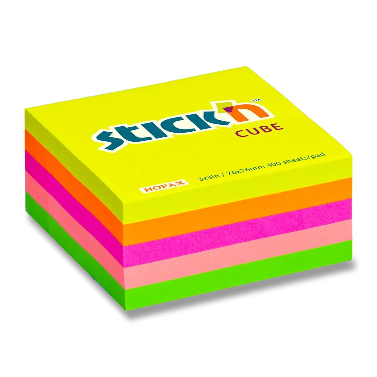 Hopax Stick'n Notes - samolepicí bloček - 76 x 76 mm, 400 l., neon (vícebarevný)