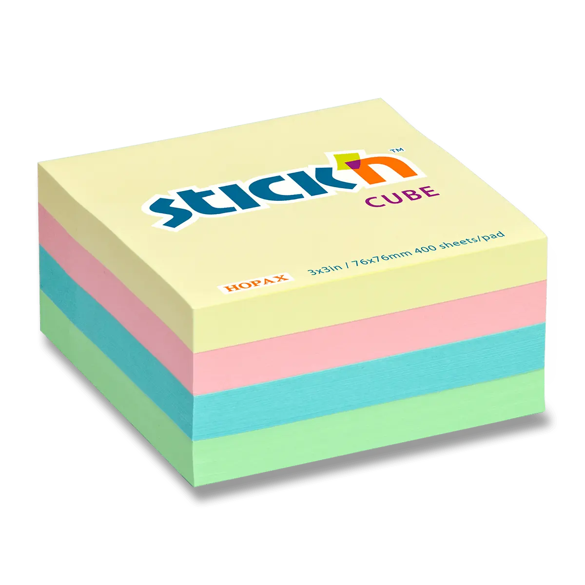 Samolepicí kostka Stick'n 76 × 76 mm, 400 lístků, mix pastelových barev
