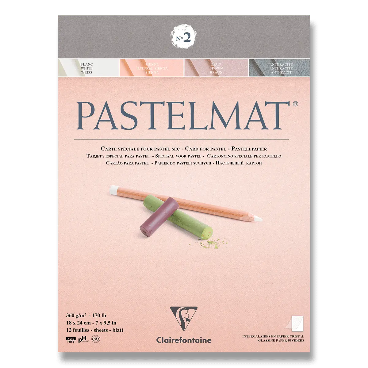 Clairefontaine Pastelmat No.2 - blok - 18 x 24 cm, 12 listů, 360 g